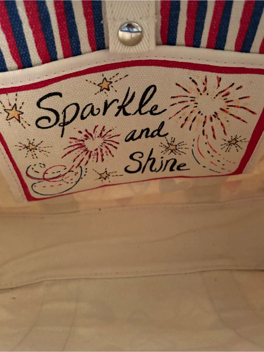 Brighton Canvas LOVE Tote with Multicolor Hearts and Striped Strap